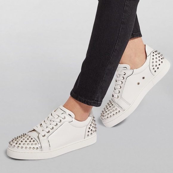 Christian Louboutin Shoes - Christian Louboutin Vieira Embellished Leather Spike Sneakers
